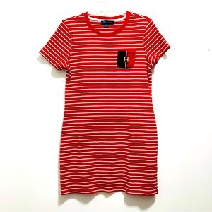Tommy Hilfiger Sailaway Red/White Striped Cotton Casual T-Shirt Dress